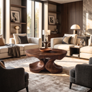 Coffee Table Solid Wood with Sculptural Four-Lobed Pedestal Base for Living Room