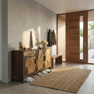 Live Edge Solid Wood Shoe Cabinet with Sculptural Grain Panels