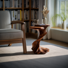 Hand-Carved Twisted Solid Wood Accent Table