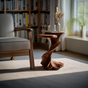 Hand-Carved Twisted Solid Wood Accent Table