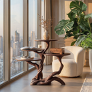 Bonsai Branch Four Tier Wood Display Table with Sculpted Organic Base