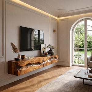 Artisan Sculpted Solid Wood Floating TV Console
