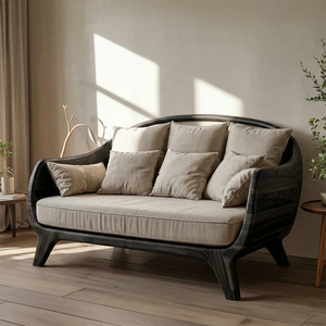 Luxury Curved Solid Wood Sofa Sculptural Scandinavian Style Upholstered Couch