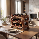 Organic Wave Solid Wood Wine Rack Sculptural Multi Tier Bottle Holder for Dining Table Display