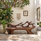 Sculptural Outdoor Solid Wood Bench with Flowing Branch Backrest