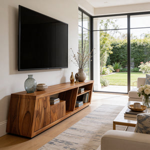 Angled Solid Wood Media Console in Organic Modern Style