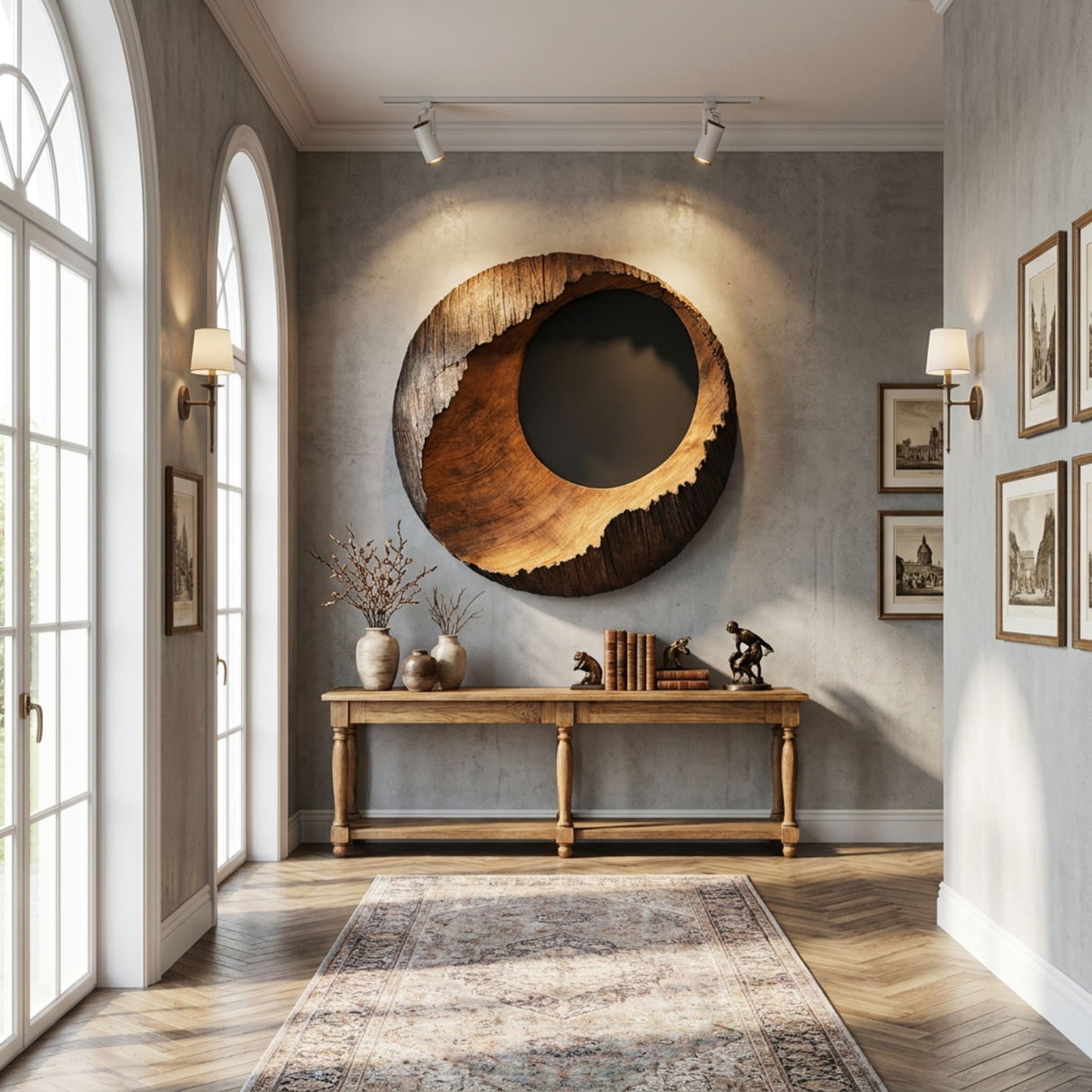 Textured Solid Wood Eclipse Wall Sculpture with Open Center and Natural Edge