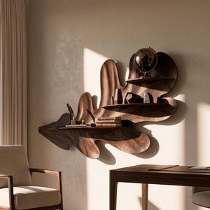 Organic Leaf Solid Wood Wall Shelf with Sculptural Floating Display Shelves