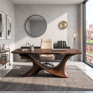 Live Edge Solid Wood Desk with Sculptural Double Curve Base