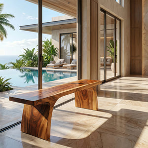 Minimalist Solid Wood Bench with Sculpted Organic Base