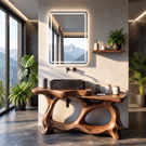 Bathroom Vanity Solid Wood with Sculptural Double Arch Base