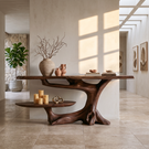 Handcrafted Solid Wood Console Table with Tree Root Base and Side Shelf