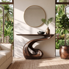 Organic Solid Wood Console Table with Sculptural S-Curve Base