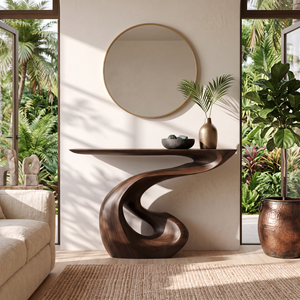 Organic Solid Wood Console Table with Sculptural S-Curve Base