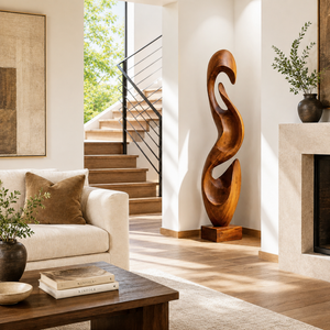 Handcrafted Solid Wood Flowing Void Floor Sculpture