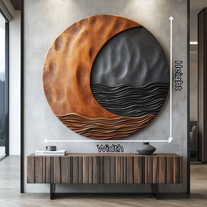 Solid Wood Circular Wall Sculpture with Crescent Wave Relief for Modern Interior Decor