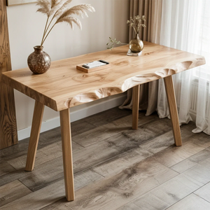 Live Edge Walnut Wood Table with Inlay Handmade Solid Wood Desk