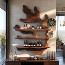 Tree Canopy Solid Wood Wall Wine Rack with Three Wine Display Shelves