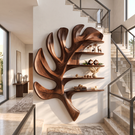 Tropical Leaf Solid Wood Wall Shelf with Sculptural Floating Display Shelves