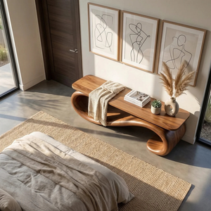 Organic Wood Bench with Sculptural Loop Base for Modern Interiors