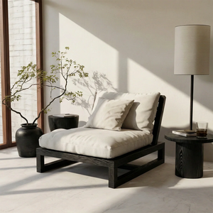 Low Solid Wood Lounge Chair with Cushion Japandi Floor Chair