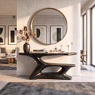 Console Table Solid Wood with Sculptural Tiered Arch Base