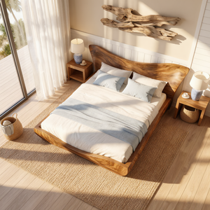 Sculptural Solid Wood Platform Bed with Organic Curved Headboard