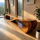Modern Sculptural Solid Wood Bench Organic Minimalist Handmade Seating