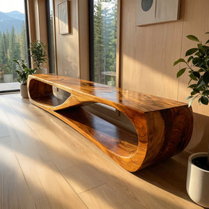 Modern Sculptural Solid Wood Bench Organic Minimalist Handmade Seating