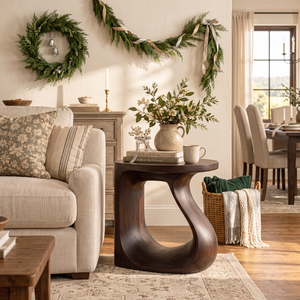 Organic Solid Wood Side Table with Sculptural Open Loop Base