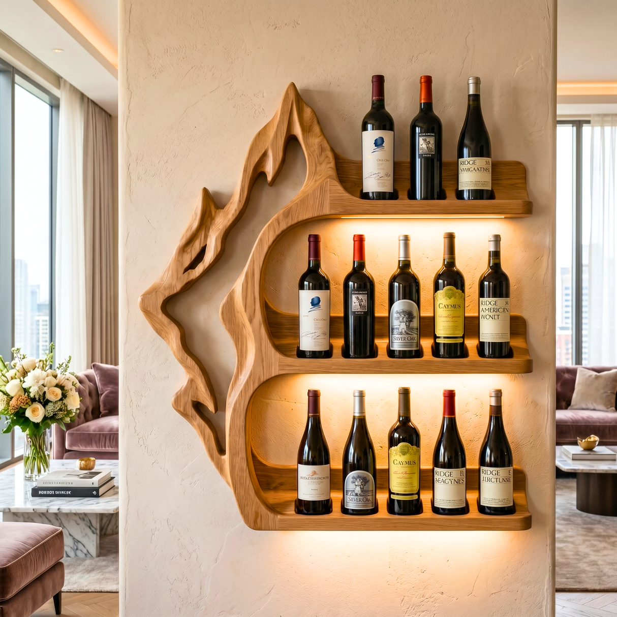 Modern Solid Wood Wine Rack Wall Shelf For Luxury Interiors