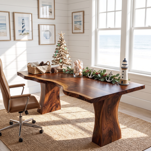Handcrafted Live Edge Solid Wood Desk with Tapered Pedestal Legs