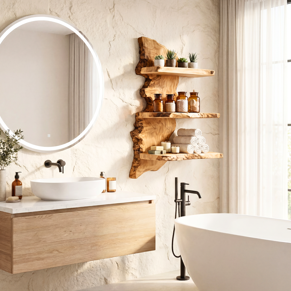 Live Edge Wooden Wall Shelf Handmade Floating Solid Wood Modern Rustic Shelving