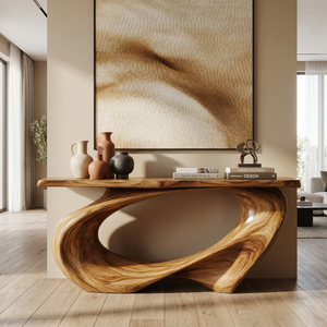 Console Table Solid Wood with Sweeping Oval Loop Base for Entryway Decor