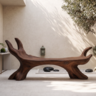 Organic Solid Wood Bench with Sculptural Branch Form