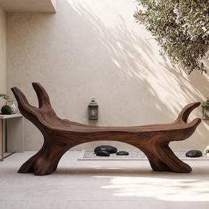 Organic Solid Wood Bench with Sculptural Branch Form