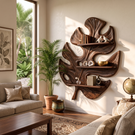 Tropical Leaf Solid Wood Wall Shelf with Sculptural Botanical Design