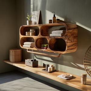 Luxury Sculptural Solid Wood Bathroom Wall Shelf