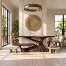 Console Table Solid Wood with Two Tier Shelf and Sculptural Branch Base