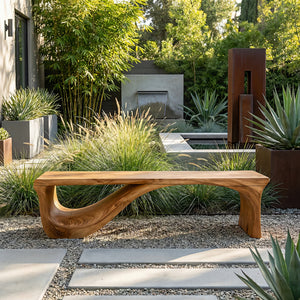 Handcrafted Organic Solid Wood Bench Sculptural Modern Minimalist Design