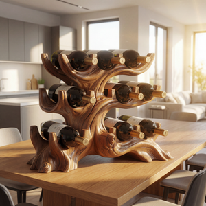 Organic Sculptural Solid Wood Wine Rack Tree Form Multi Tier Bottle Holder