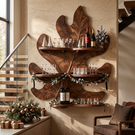 Tropical Leaf Solid Wood Wine Rack with Sculptural Wall Shelves