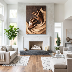 Flowing Hands Wooden Wall Art Handmade Sculptural Relief Panel