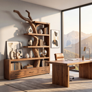 Solid Wood Bookshelf with Tree Trunk Form and Storage Drawers Organic Modern Display Shelf Unit