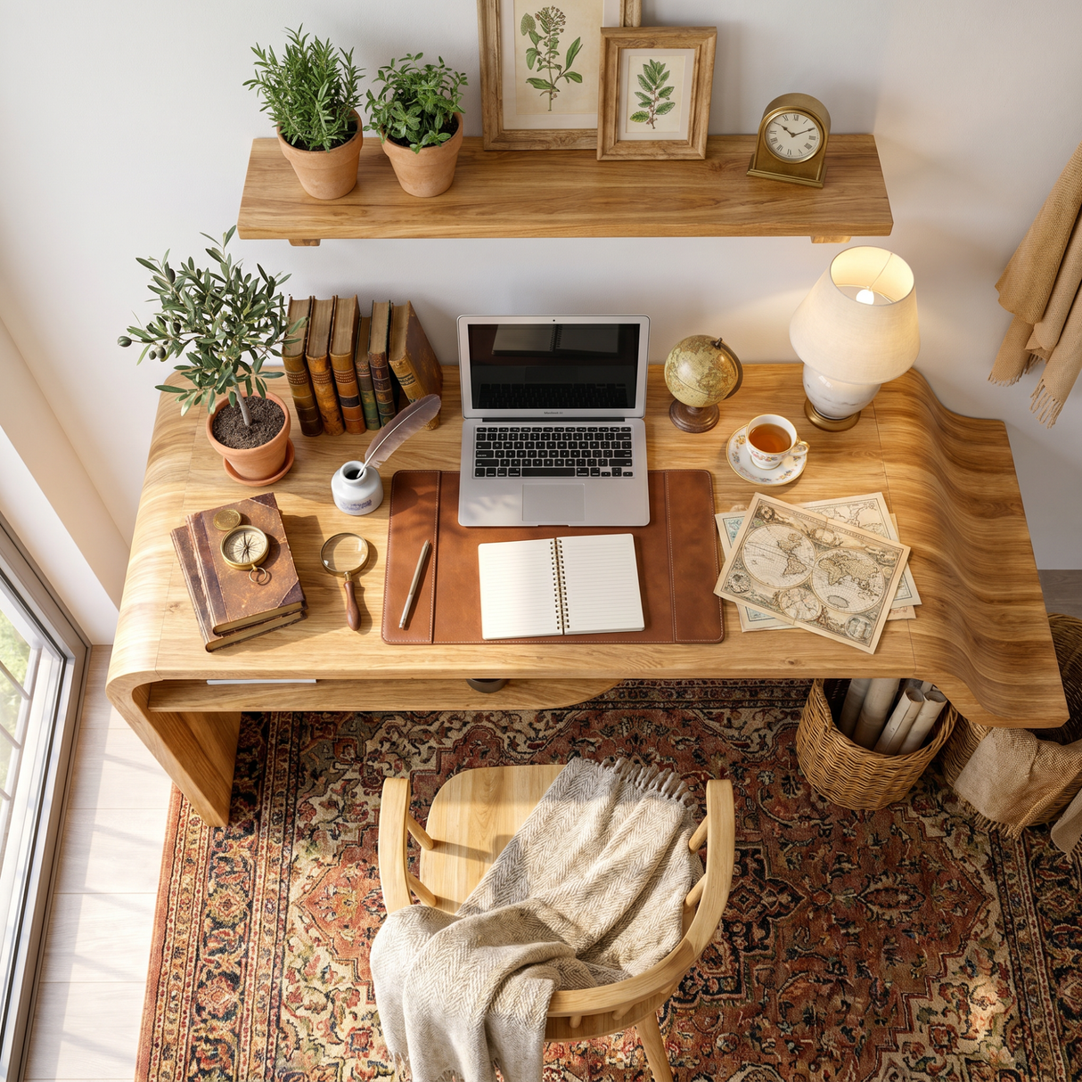 Organic Floating Writing Desk with Flowing Sculptural Edge