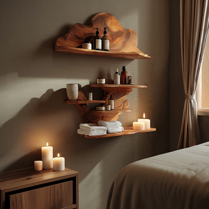 Artisan Solid Wood Wall Shelves with Sculpted Back Panel