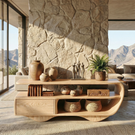 Sculptural Solid Wood Sideboard with Open Shelving and Drawer