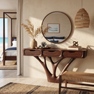 Console Table Solid Wood with Three Drawers and Sculptural Branch Base