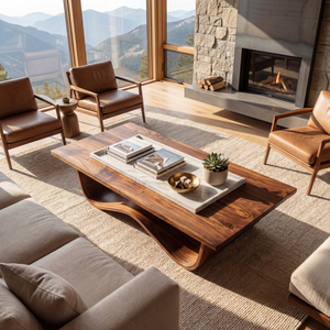 Sculptural Solid Wood Coffee Table with Curved Waterfall Base