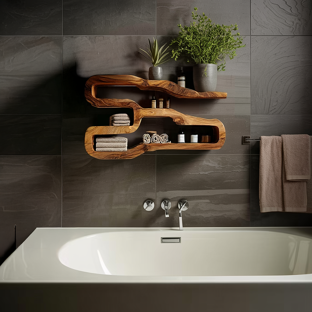 Sculptural Solid Wood Wall Shelf in Organic Form